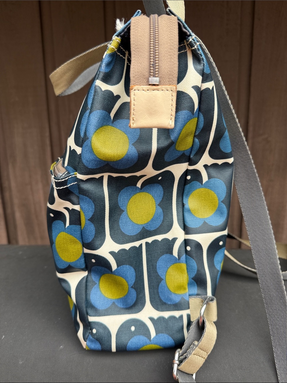 Orla Kiely Blue and Yellow Retro Floral Backpack Tote - Picture 13 of 15